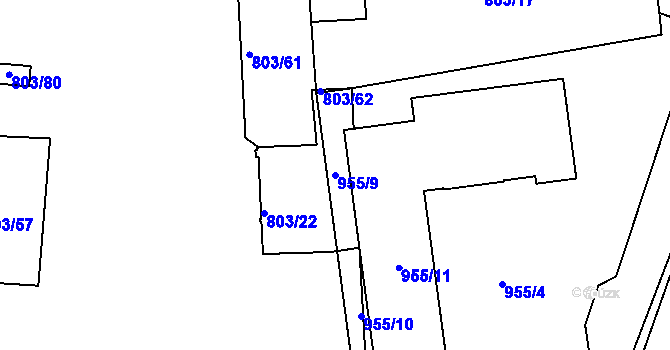 Parcela st. 955/9 v KÚ Malešice, Katastrální mapa