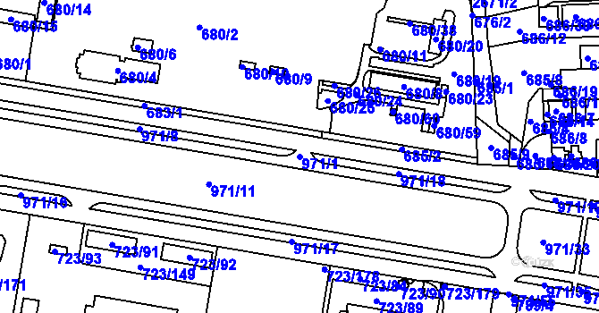 Parcela st. 971/1 v KÚ Malešice, Katastrální mapa
