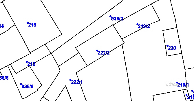 Parcela st. 222/2 v KÚ Malešice, Katastrální mapa