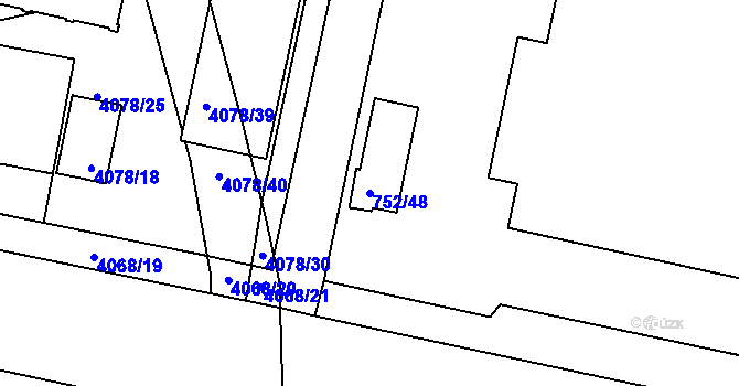 Parcela st. 752/48 v KÚ Malešice, Katastrální mapa