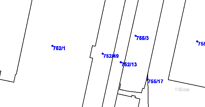 Parcela st. 752/49 v KÚ Malešice, Katastrální mapa