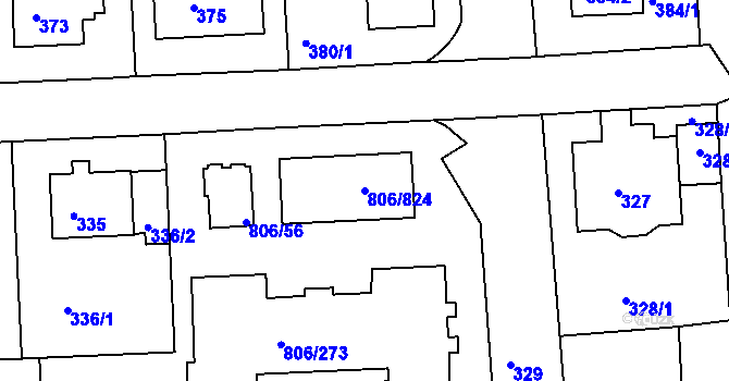 Parcela st. 806/824 v KÚ Malešice, Katastrální mapa