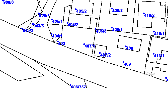 Parcela st. 407/1 v KÚ Malešice, Katastrální mapa