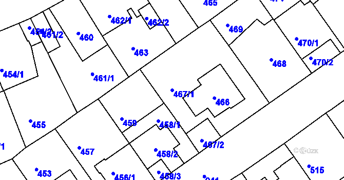Parcela st. 467/1 v KÚ Malešice, Katastrální mapa