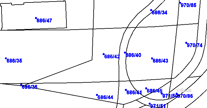 Parcela st. 686/42 v KÚ Malešice, Katastrální mapa