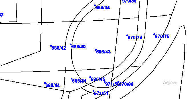 Parcela st. 686/43 v KÚ Malešice, Katastrální mapa