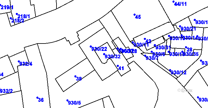 Parcela st. 930/32 v KÚ Malešice, Katastrální mapa