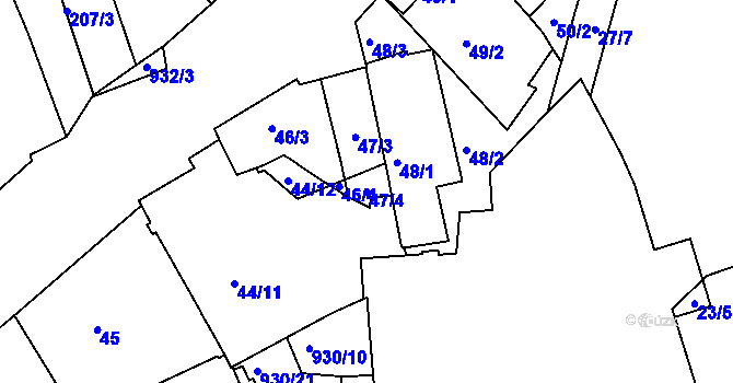 Parcela st. 47/4 v KÚ Malešice, Katastrální mapa