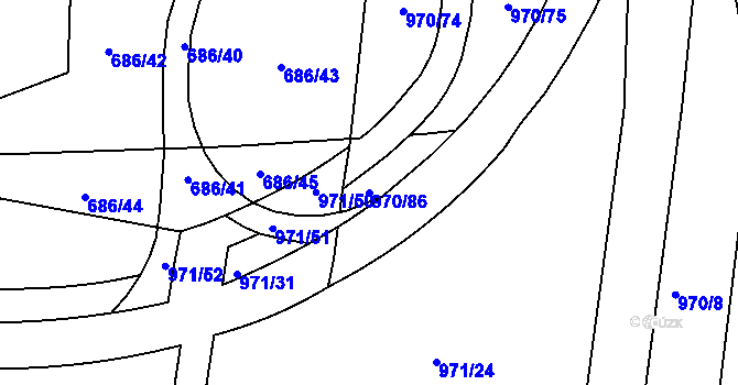 Parcela st. 970/86 v KÚ Malešice, Katastrální mapa