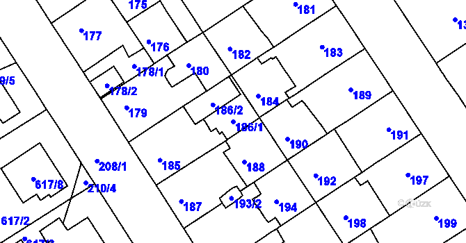 Parcela st. 186/1 v KÚ Malešice, Katastrální mapa