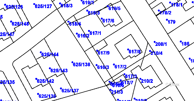 Parcela st. 617/9 v KÚ Malešice, Katastrální mapa