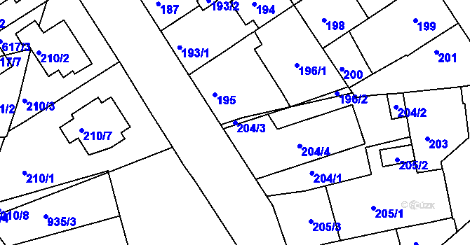 Parcela st. 204/3 v KÚ Malešice, Katastrální mapa