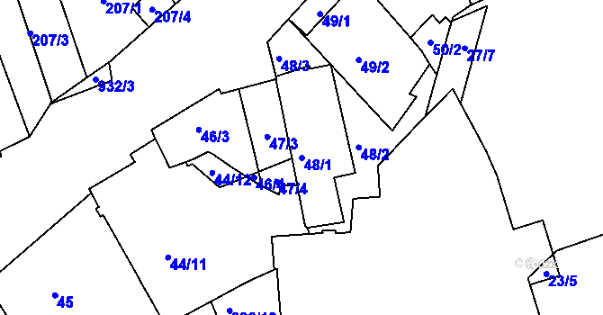 Parcela st. 48/1 v KÚ Malešice, Katastrální mapa
