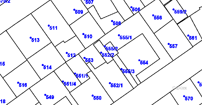 Parcela st. 552/2 v KÚ Malešice, Katastrální mapa