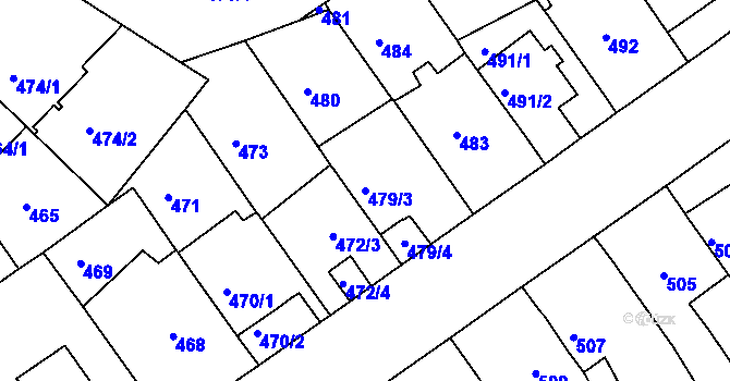 Parcela st. 479/3 v KÚ Malešice, Katastrální mapa