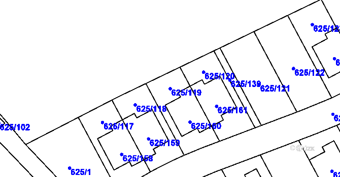 Parcela st. 625/119 v KÚ Malešice, Katastrální mapa