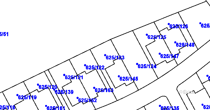 Parcela st. 625/123 v KÚ Malešice, Katastrální mapa