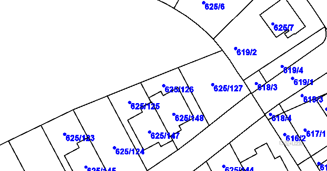 Parcela st. 625/126 v KÚ Malešice, Katastrální mapa
