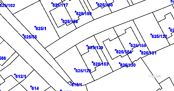 Parcela st. 625/129 v KÚ Malešice, Katastrální mapa