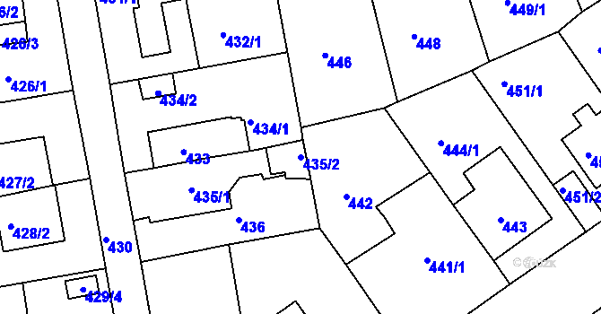 Parcela st. 435/2 v KÚ Malešice, Katastrální mapa
