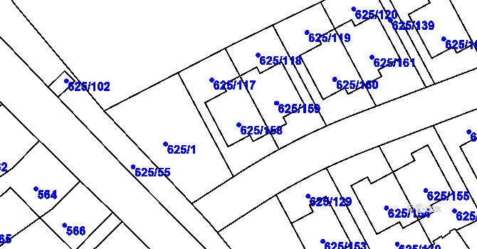 Parcela st. 625/158 v KÚ Malešice, Katastrální mapa