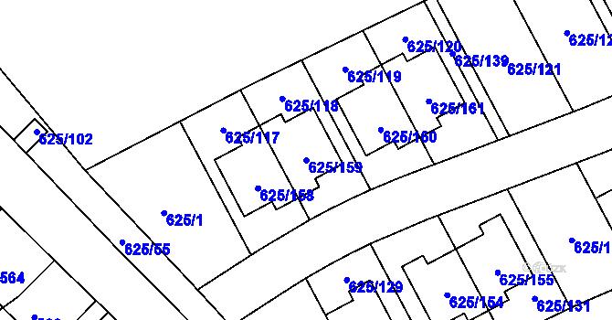 Parcela st. 625/159 v KÚ Malešice, Katastrální mapa