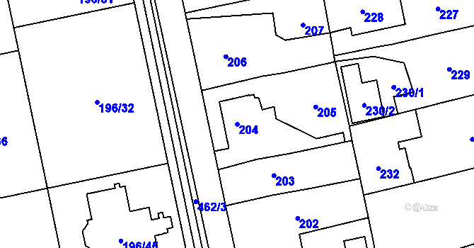 Parcela st. 204 v KÚ Štěrboholy, Katastrální mapa