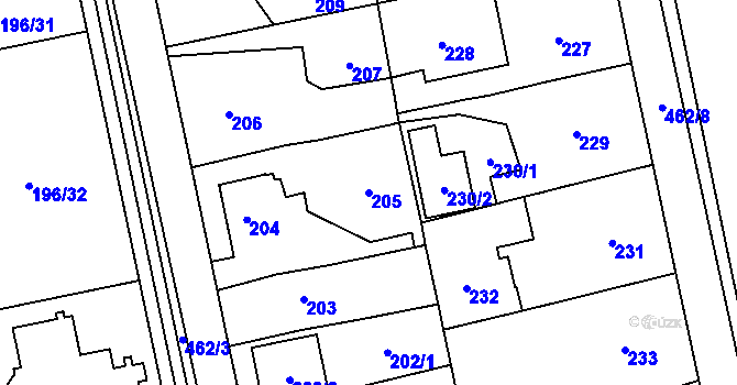 Parcela st. 205 v KÚ Štěrboholy, Katastrální mapa