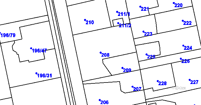Parcela st. 208 v KÚ Štěrboholy, Katastrální mapa