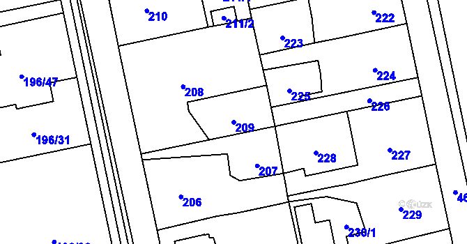Parcela st. 209 v KÚ Štěrboholy, Katastrální mapa