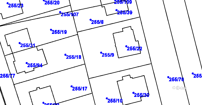 Parcela st. 255/9 v KÚ Štěrboholy, Katastrální mapa