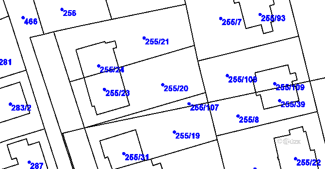 Parcela st. 255/20 v KÚ Štěrboholy, Katastrální mapa