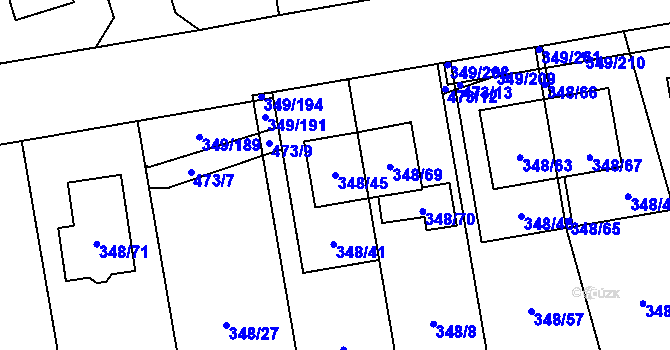 Parcela st. 348/45 v KÚ Štěrboholy, Katastrální mapa