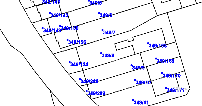 Parcela st. 349/8 v KÚ Štěrboholy, Katastrální mapa