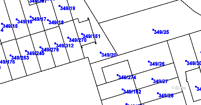 Parcela st. 349/20 v KÚ Štěrboholy, Katastrální mapa