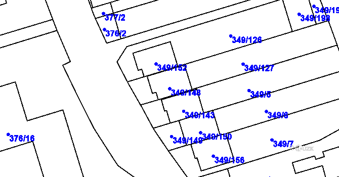 Parcela st. 349/148 v KÚ Štěrboholy, Katastrální mapa