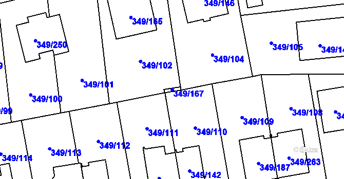 Parcela st. 349/167 v KÚ Štěrboholy, Katastrální mapa