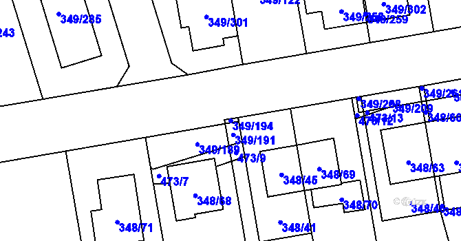 Parcela st. 349/194 v KÚ Štěrboholy, Katastrální mapa
