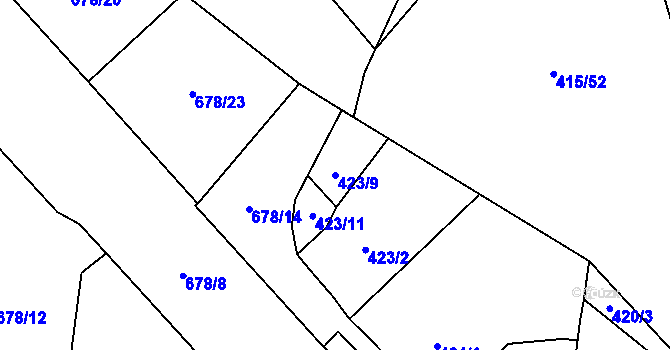 Parcela st. 423/9 v KÚ Štěrboholy, Katastrální mapa