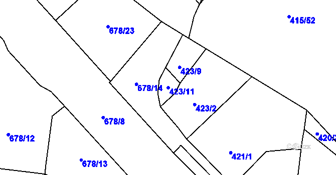 Parcela st. 423/11 v KÚ Štěrboholy, Katastrální mapa