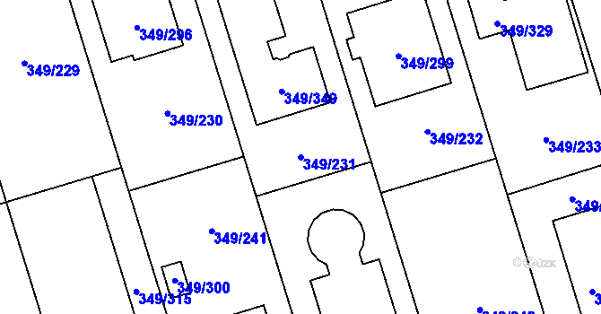 Parcela st. 349/231 v KÚ Štěrboholy, Katastrální mapa