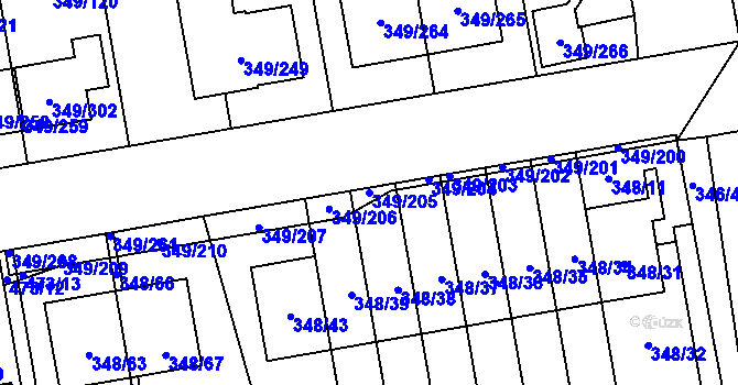 Parcela st. 349/205 v KÚ Štěrboholy, Katastrální mapa