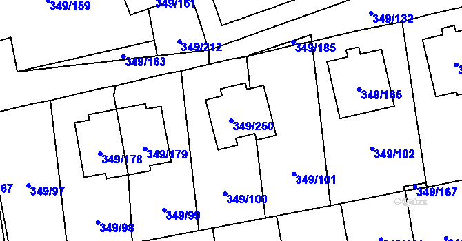 Parcela st. 349/250 v KÚ Štěrboholy, Katastrální mapa