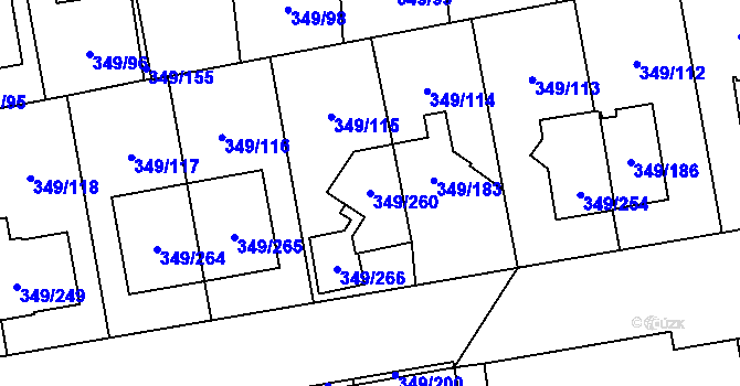 Parcela st. 349/260 v KÚ Štěrboholy, Katastrální mapa