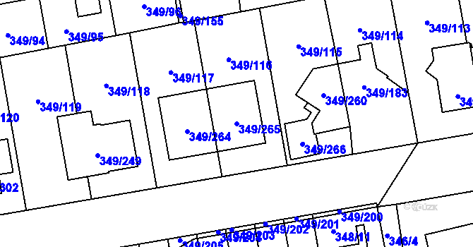Parcela st. 349/265 v KÚ Štěrboholy, Katastrální mapa