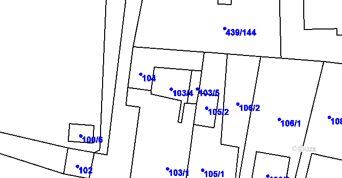 Parcela st. 103/4 v KÚ Štěrboholy, Katastrální mapa