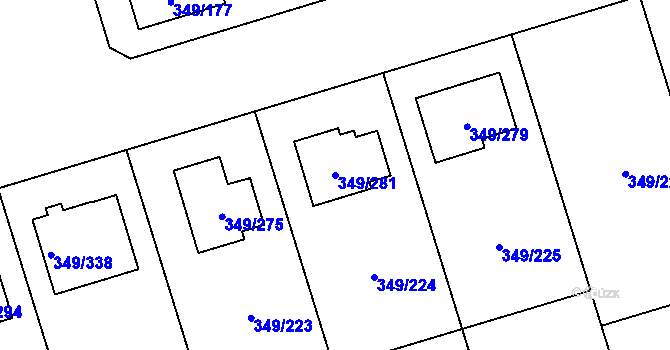 Parcela st. 349/281 v KÚ Štěrboholy, Katastrální mapa