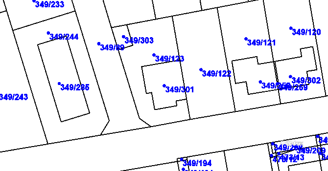 Parcela st. 349/301 v KÚ Štěrboholy, Katastrální mapa