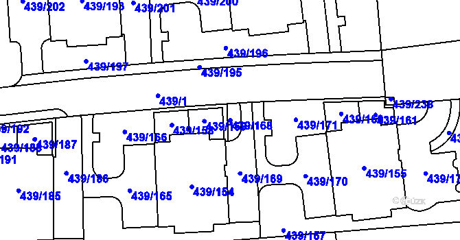 Parcela st. 439/168 v KÚ Štěrboholy, Katastrální mapa