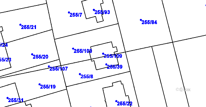 Parcela st. 255/109 v KÚ Štěrboholy, Katastrální mapa